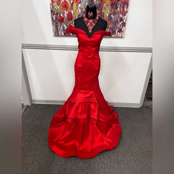 Abby Paris | Dresses | Red Abby Paris Formal 9553 Size 2 | Poshmark